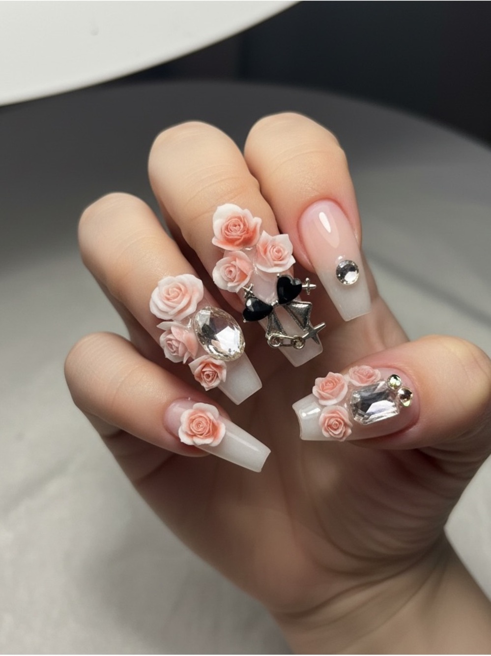 Floral Nail Art Set with Charms - Picture 2 of 2